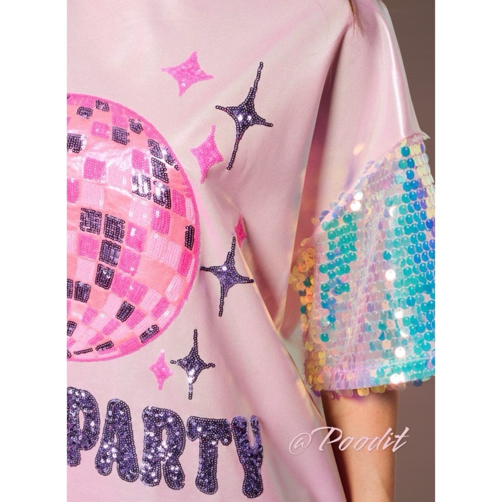 FANTASTIC FAWN Metallic pink Disco Party dress sz S M L - Picture 4 of 7